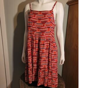 Loft Ann Taylor Aztec Print Rayon Babydoll Dress Sleeveless 16P Knee Length